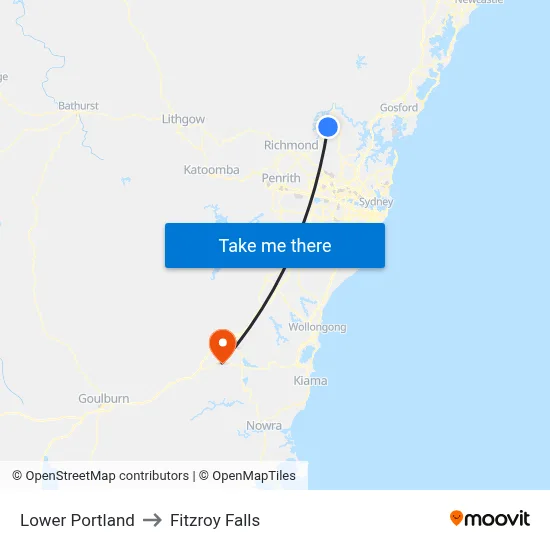 Lower Portland to Fitzroy Falls map