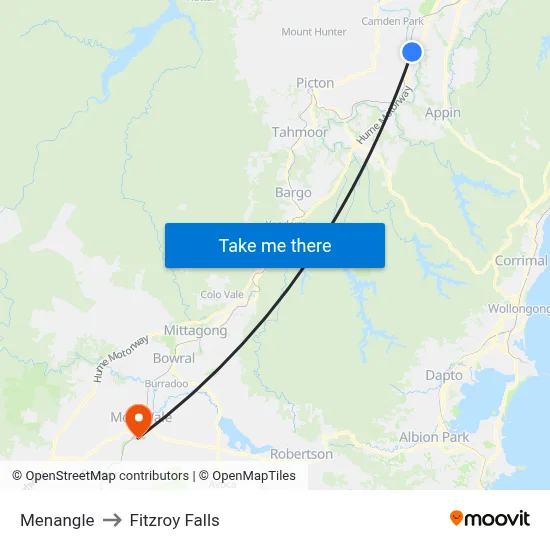 Menangle to Fitzroy Falls map