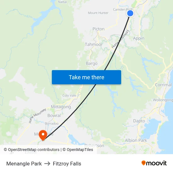 Menangle Park to Fitzroy Falls map