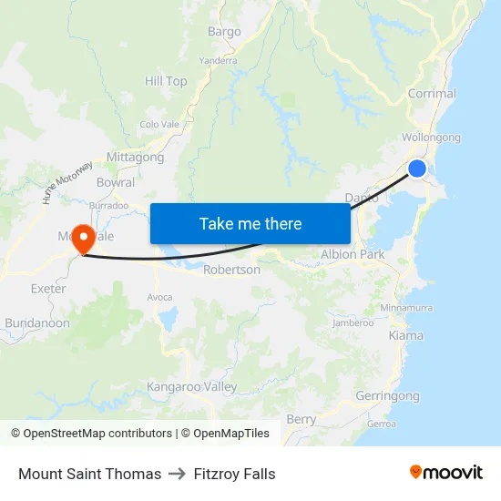 Mount Saint Thomas to Fitzroy Falls map
