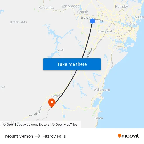 Mount Vernon to Fitzroy Falls map