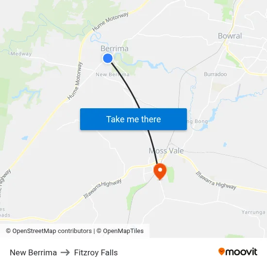 New Berrima to Fitzroy Falls map