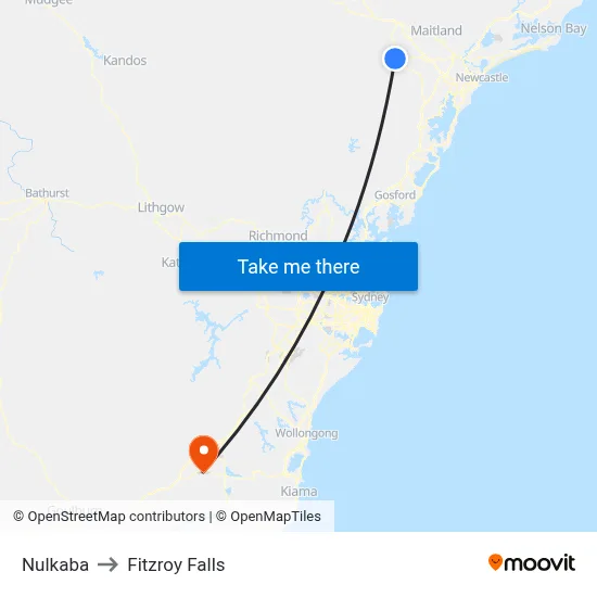 Nulkaba to Fitzroy Falls map