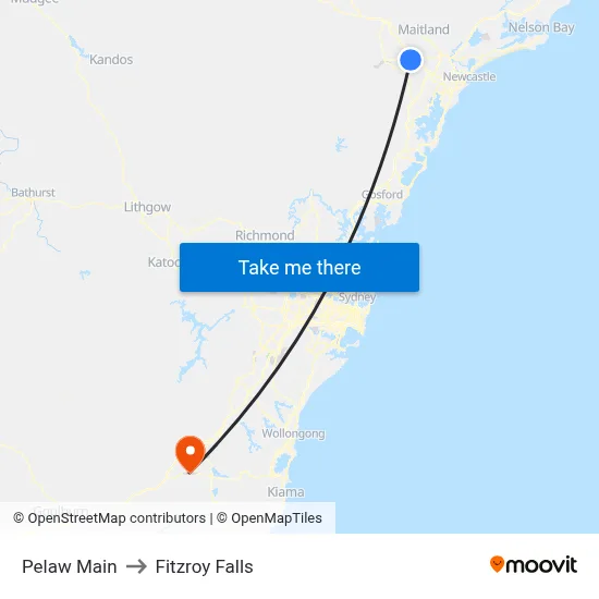 Pelaw Main to Fitzroy Falls map
