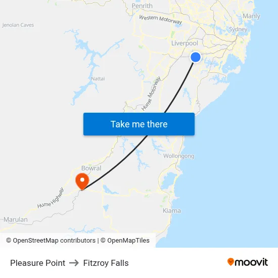 Pleasure Point to Fitzroy Falls map