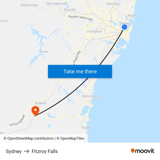 Sydney to Fitzroy Falls map