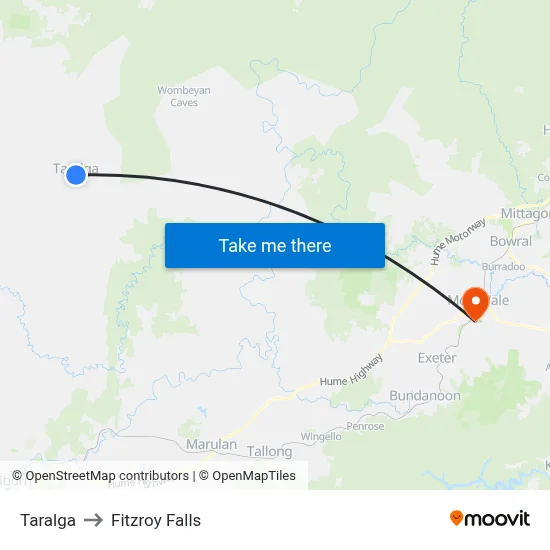 Taralga to Fitzroy Falls map