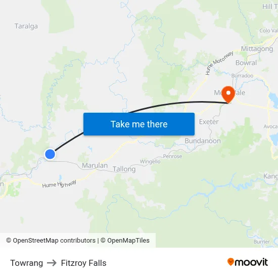 Towrang to Fitzroy Falls map