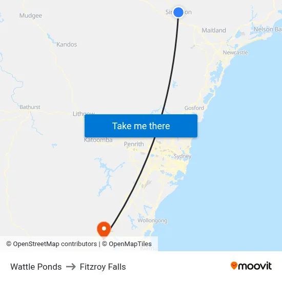 Wattle Ponds to Fitzroy Falls map