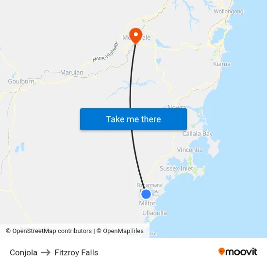 Conjola to Fitzroy Falls map