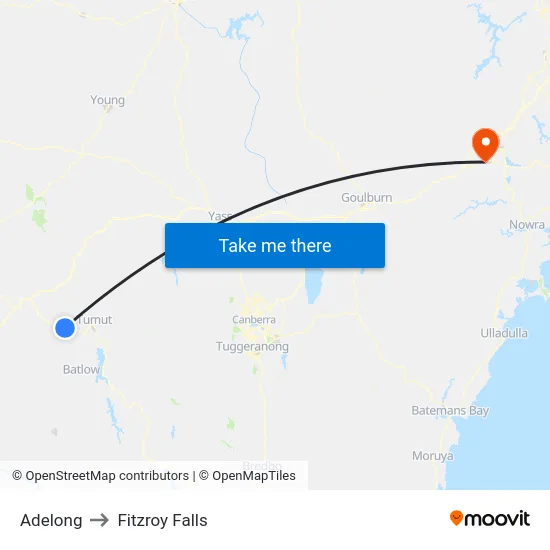 Adelong to Fitzroy Falls map