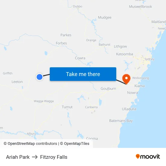 Ariah Park to Fitzroy Falls map
