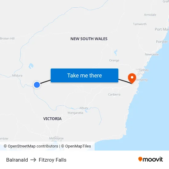 Balranald to Fitzroy Falls map