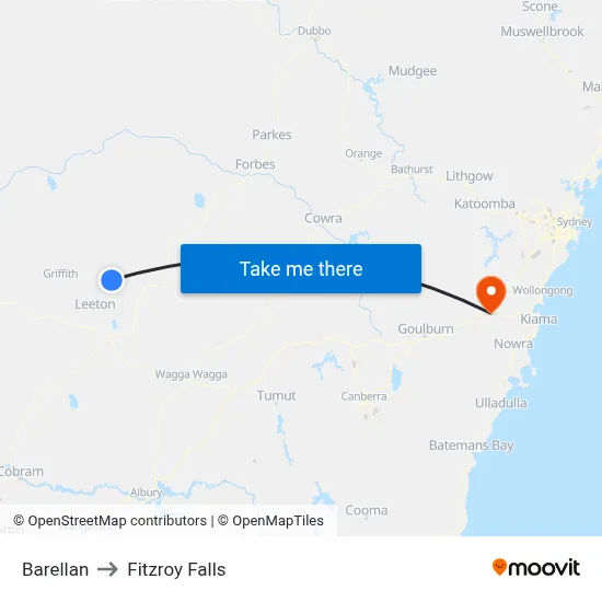 Barellan to Fitzroy Falls map
