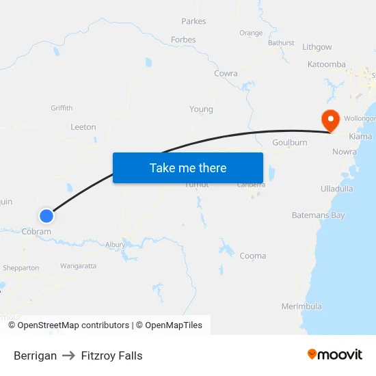 Berrigan to Fitzroy Falls map