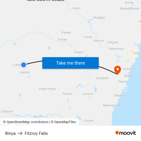 Binya to Fitzroy Falls map