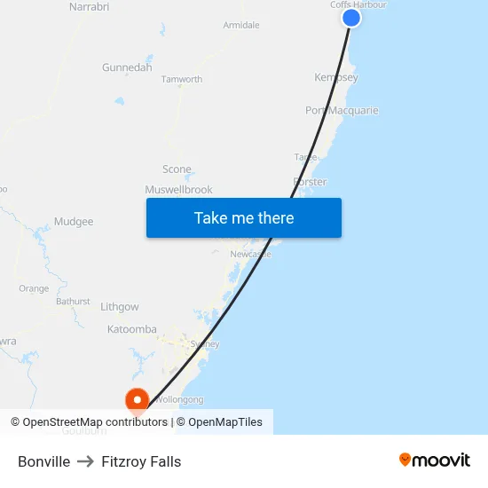 Bonville to Fitzroy Falls map