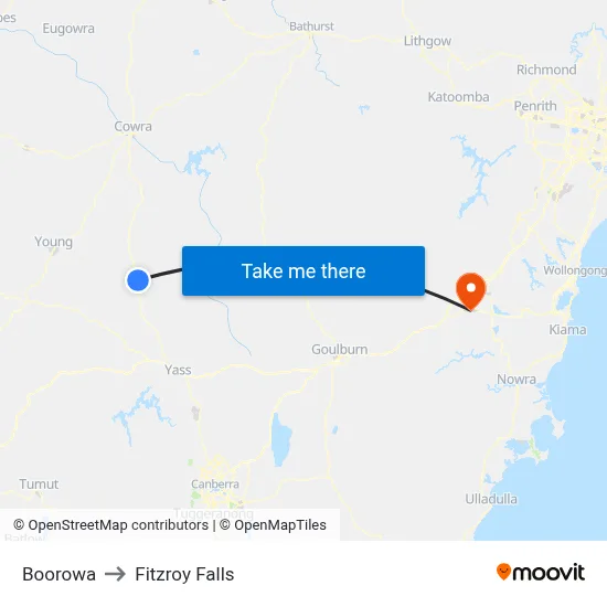 Boorowa to Fitzroy Falls map