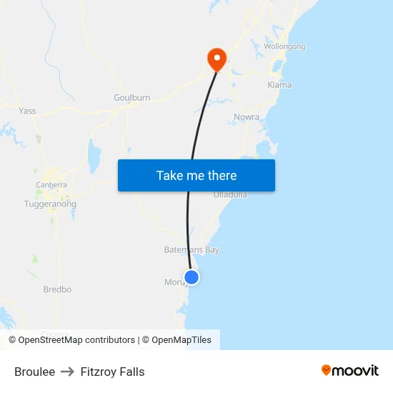 Broulee to Fitzroy Falls map