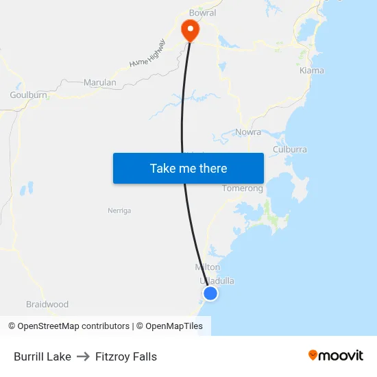 Burrill Lake to Fitzroy Falls map