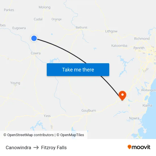 Canowindra to Fitzroy Falls map