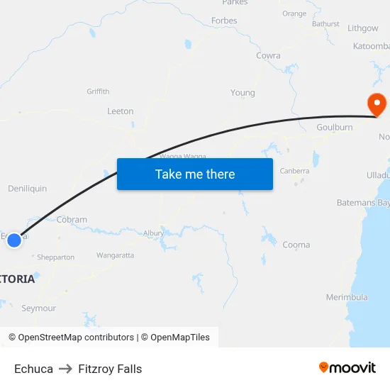 Echuca to Fitzroy Falls map