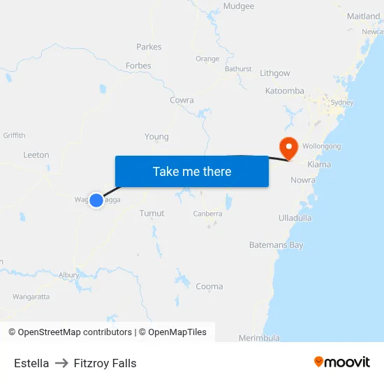 Estella to Fitzroy Falls map