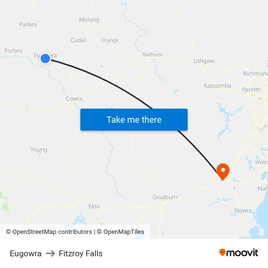 Eugowra to Fitzroy Falls map