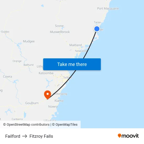 Failford to Fitzroy Falls map