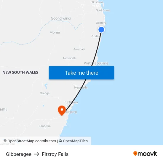Gibberagee to Fitzroy Falls map