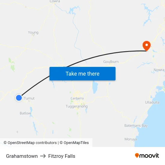 Grahamstown to Fitzroy Falls map