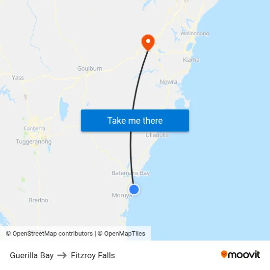 Guerilla Bay to Fitzroy Falls map