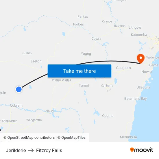 Jerilderie to Fitzroy Falls map