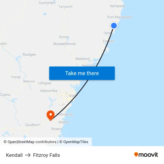 Kendall to Fitzroy Falls map