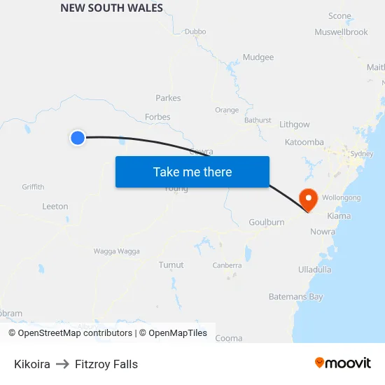 Kikoira to Fitzroy Falls map