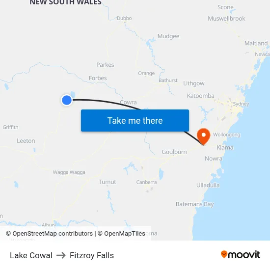 Lake Cowal to Fitzroy Falls map