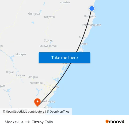 Macksville to Fitzroy Falls map