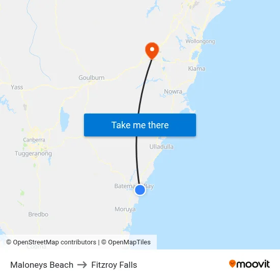 Maloneys Beach to Fitzroy Falls map
