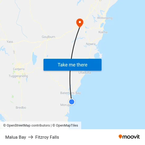 Malua Bay to Fitzroy Falls map