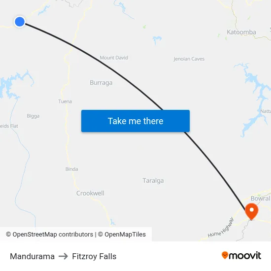 Mandurama to Fitzroy Falls map