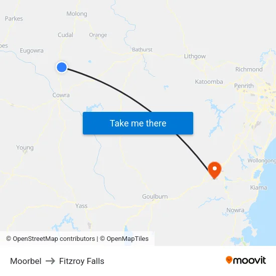 Moorbel to Fitzroy Falls map
