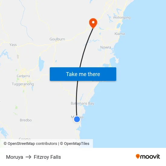 Moruya to Fitzroy Falls map