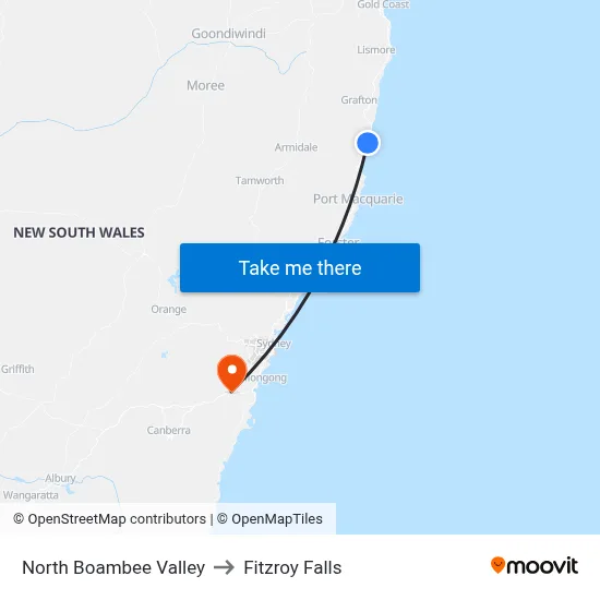 North Boambee Valley to Fitzroy Falls map