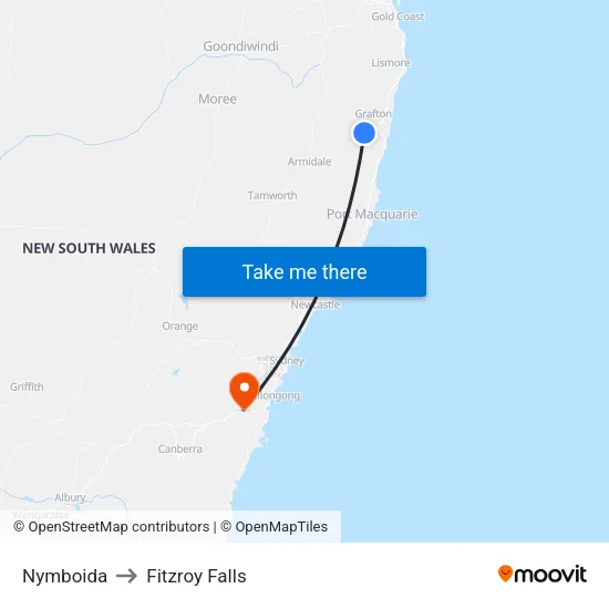 Nymboida to Fitzroy Falls map