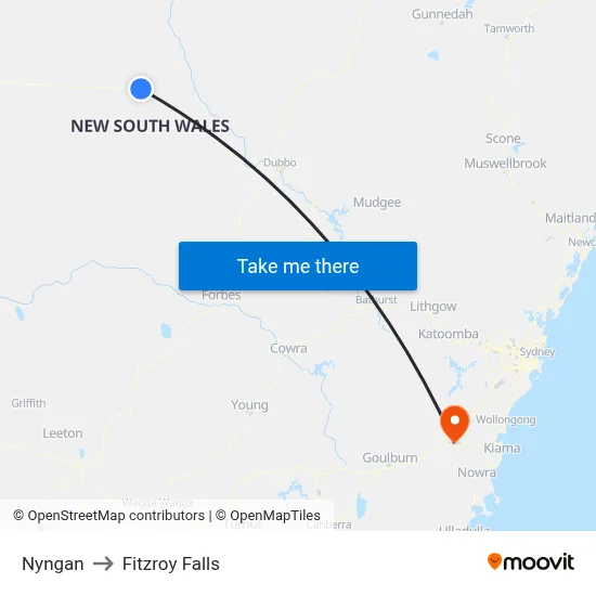 Nyngan to Fitzroy Falls map