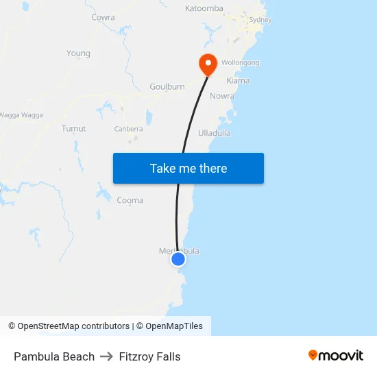 Pambula Beach to Fitzroy Falls map