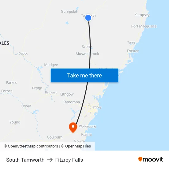 South Tamworth to Fitzroy Falls map