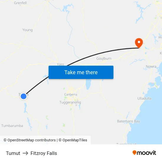 Tumut to Fitzroy Falls map