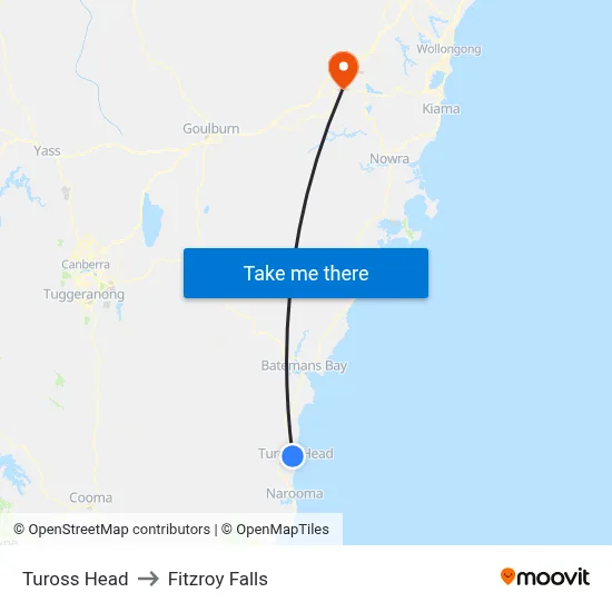 Tuross Head to Fitzroy Falls map