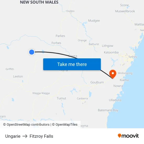 Ungarie to Fitzroy Falls map